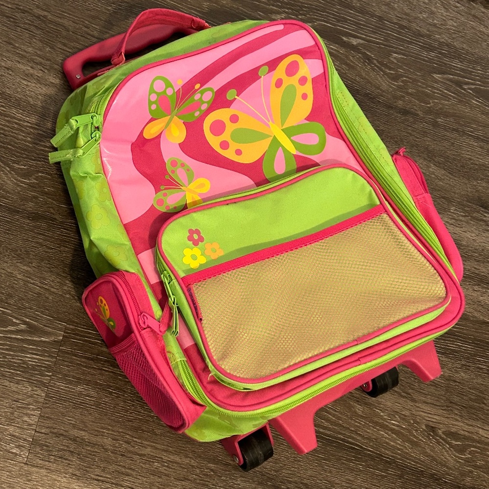 Stephen Joseph Rolling Carry On for Kids, Pink/Green, Butterfly